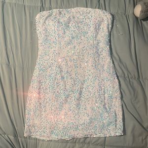 FashionNova Kara Sequin Mini Dress in White Size: L